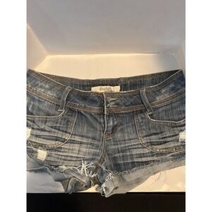 Charlotte Russe Shortie Shorts Women's 10 Blue Distressed Stretch Low Rise Y2K